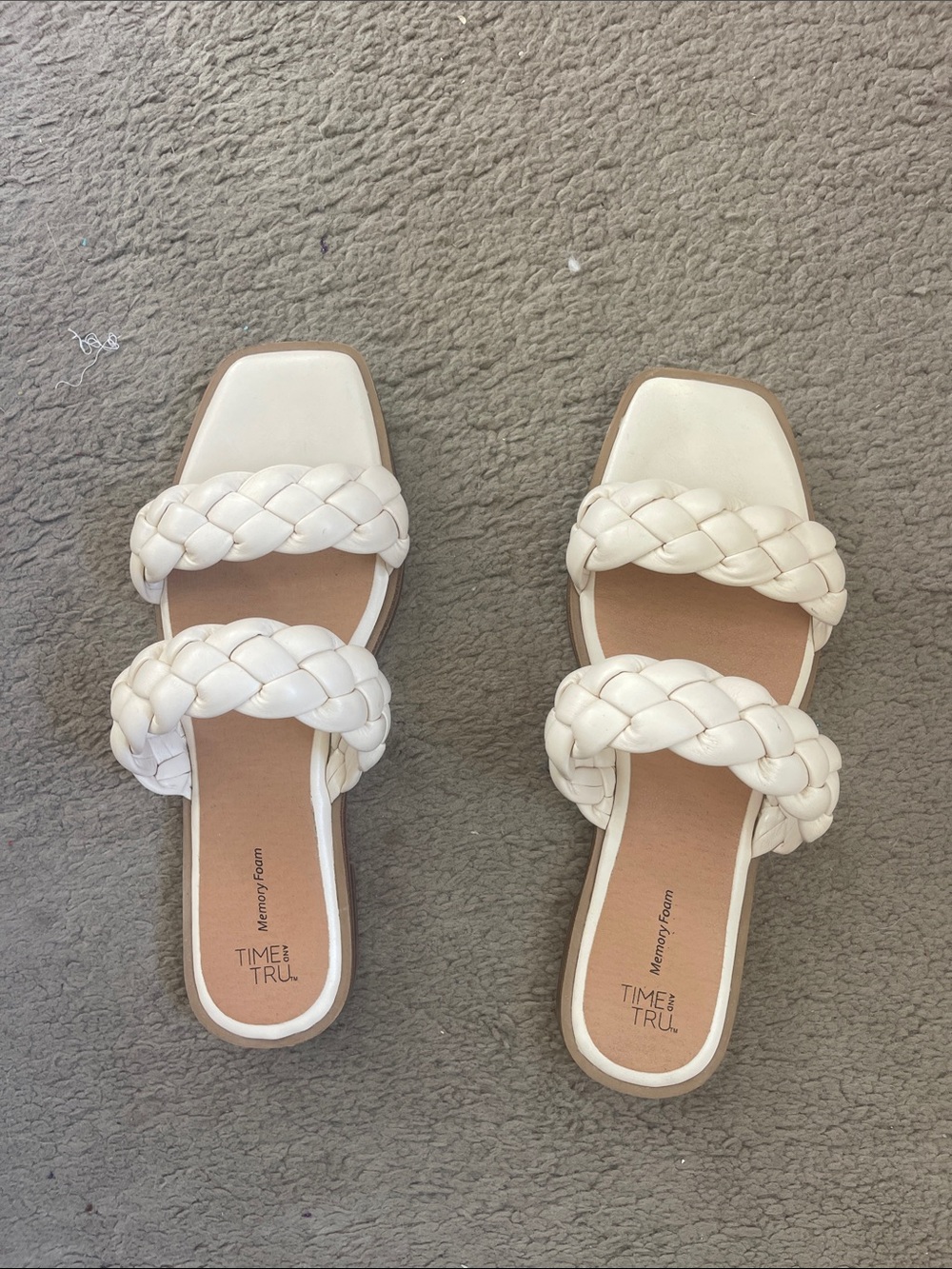 Time and Tru Braided Double-Strap Braided Slide Sandals in Cream -Size 9.5
